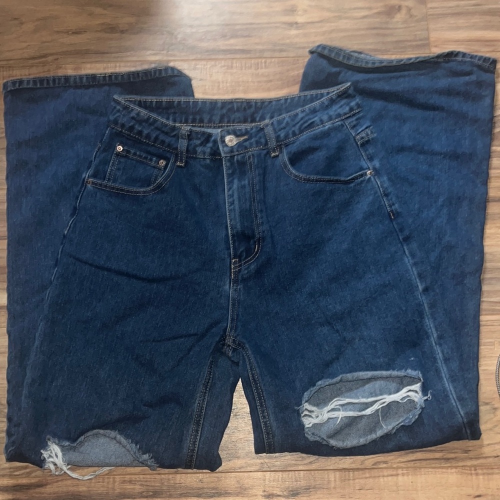 dark blue baggy jeans